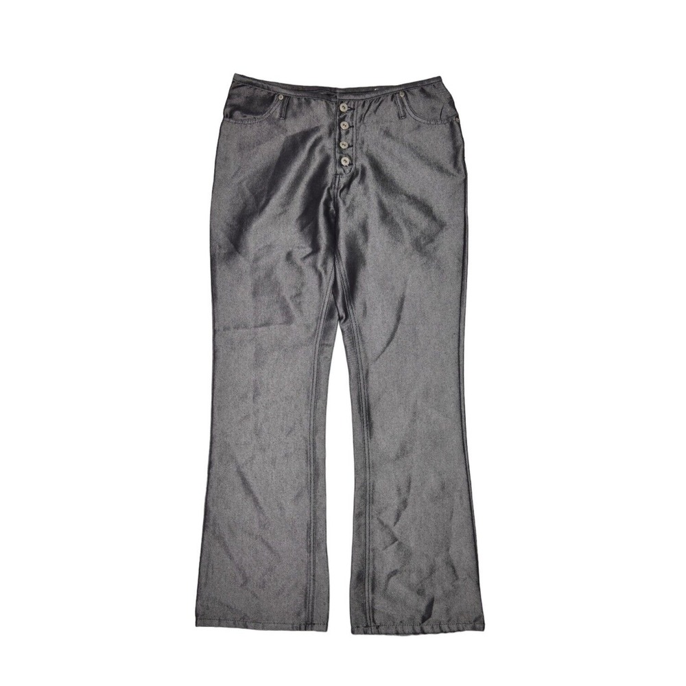 No Excuses Jeans Womens 14 Silver Metallic Denim Flare Y2k Bootcut Button Fly